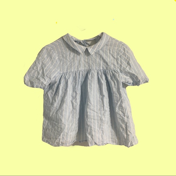 Pastel Blue and White Tie Up Blouse - Picture 1 of 4